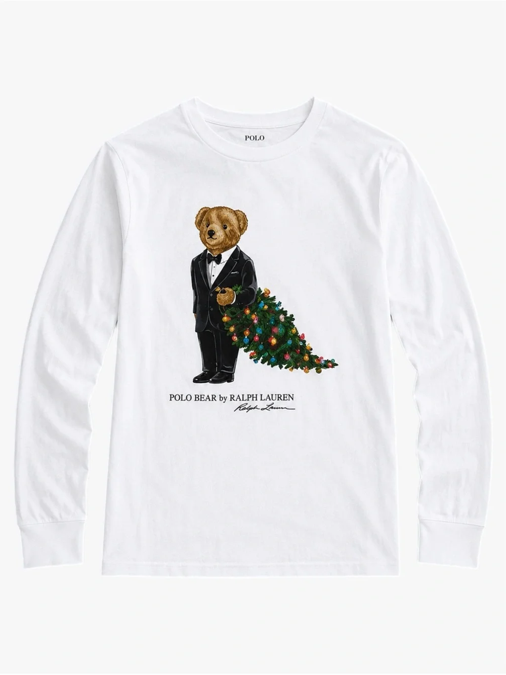 Polo Ralph Lauren Boys XL 18/20 White Polo Bear Christmas Long Sleeve Tee